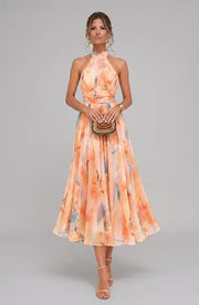 Lirenne™ | Vestido Halter con Estampado de Acuarela - Calanoa