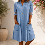 Noa™ | Vestido Camisero Denim con Detalles de Rejilla - Calanoa