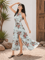 Rosa - Vestido floral con cuello halter y abertura lateral - Calanoa
